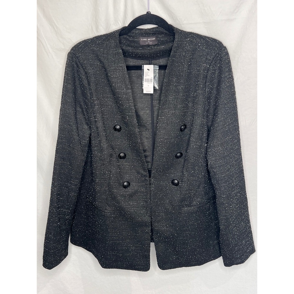 NWT LANE BRYANT Women's Blazer Jacket Plus Sz 16 Black Metallic Knit $109 Career